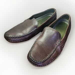 H S TRASK Bozeman Mt Moccasin Men's Shoe Slip On Brown Leather SZ 10.5M‎ Loafer